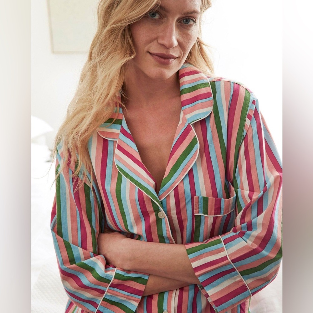 Printfresh Candy Stripe Fuschia Blush Long Pajama Set - Small